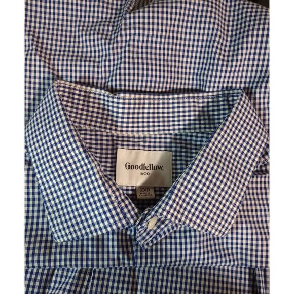 GoodFellow Shirt Men's 2xb Blue Check Button Front Long Sleeve - Picture 5 of 8